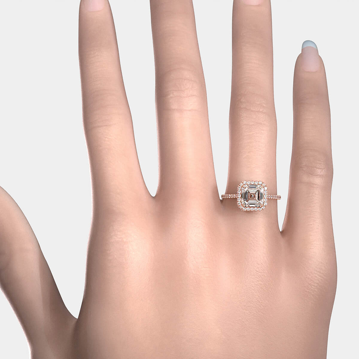 Double Halo Asscher  Lab Grown Diamond French Pave Set Engagement Ring